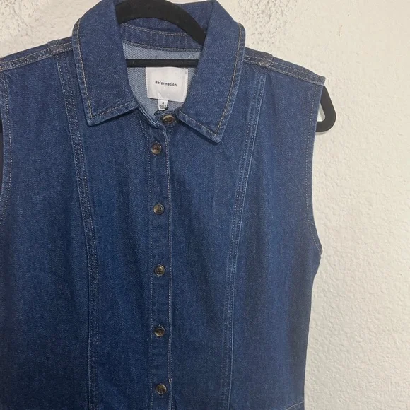 REFORMATION women’s ARELLA DENIM MINI DRESS NWT size 4, 10, 12 - Picture 8 of 16